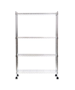 SCAFFALE IN METALLO CROMATO 4 RIPIANI CON RUOTE, 89X34X142 CM